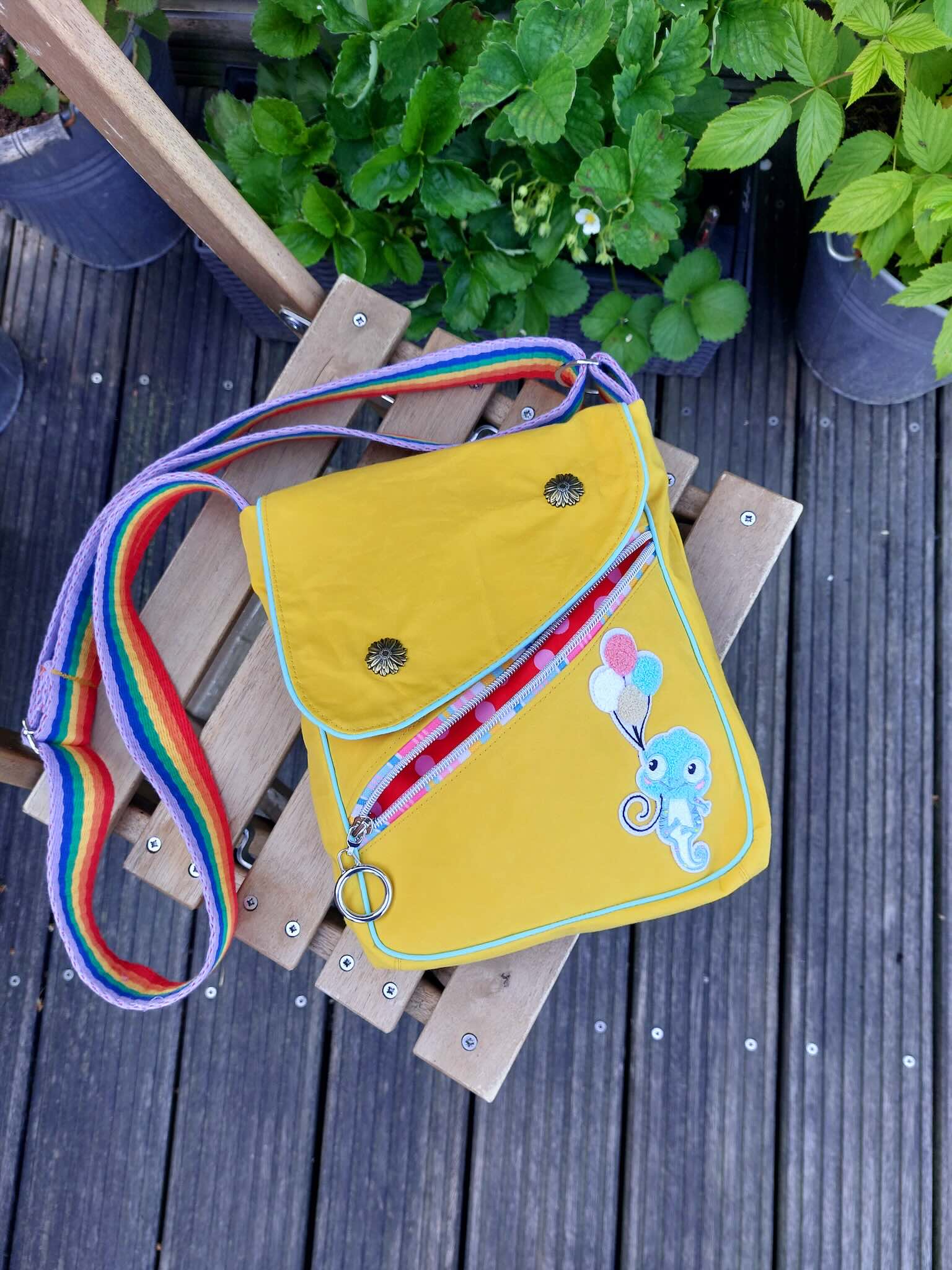 Tasche mit Chenille Patch Chamäleon