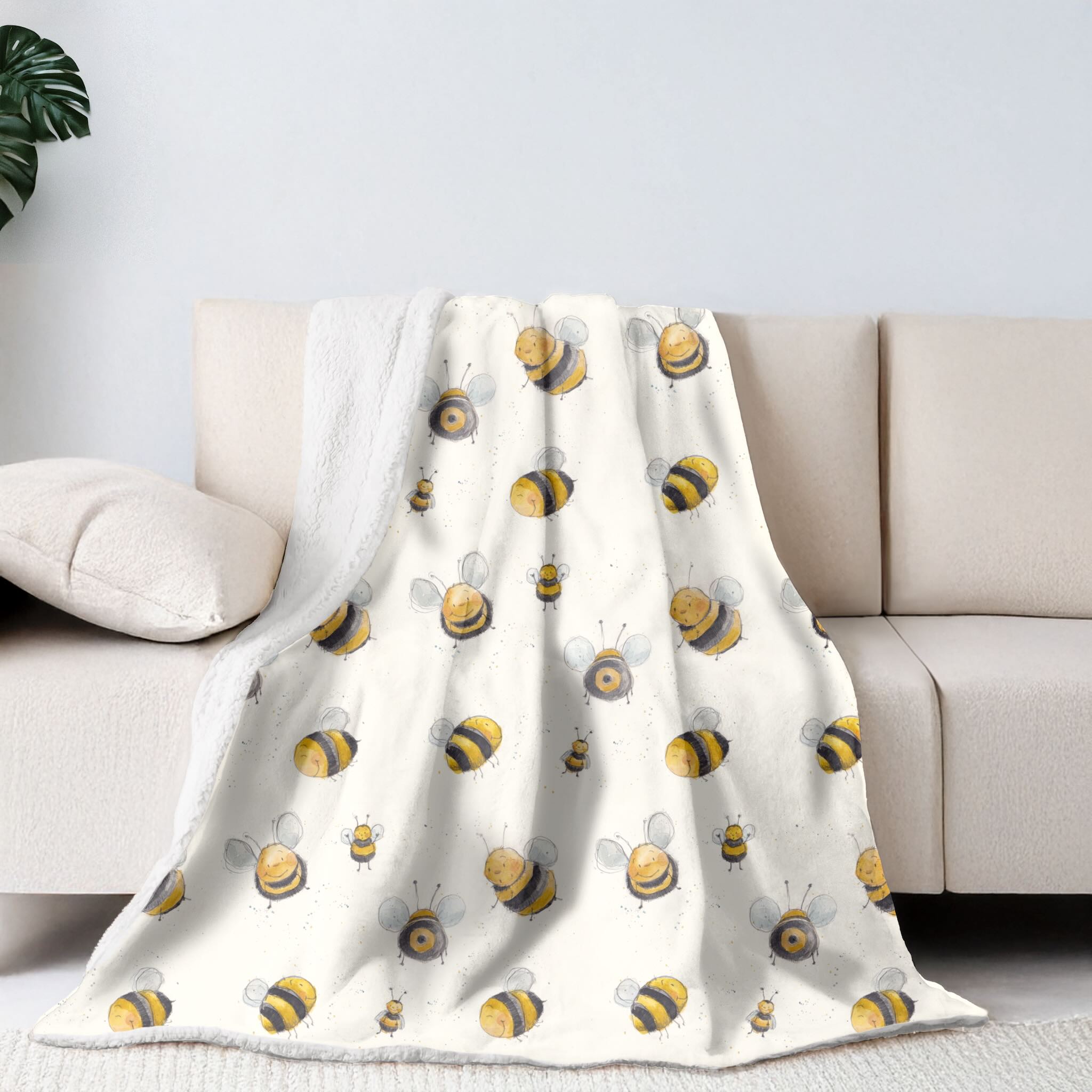 Sherpa-Fleece Decke im Bienenballett Design