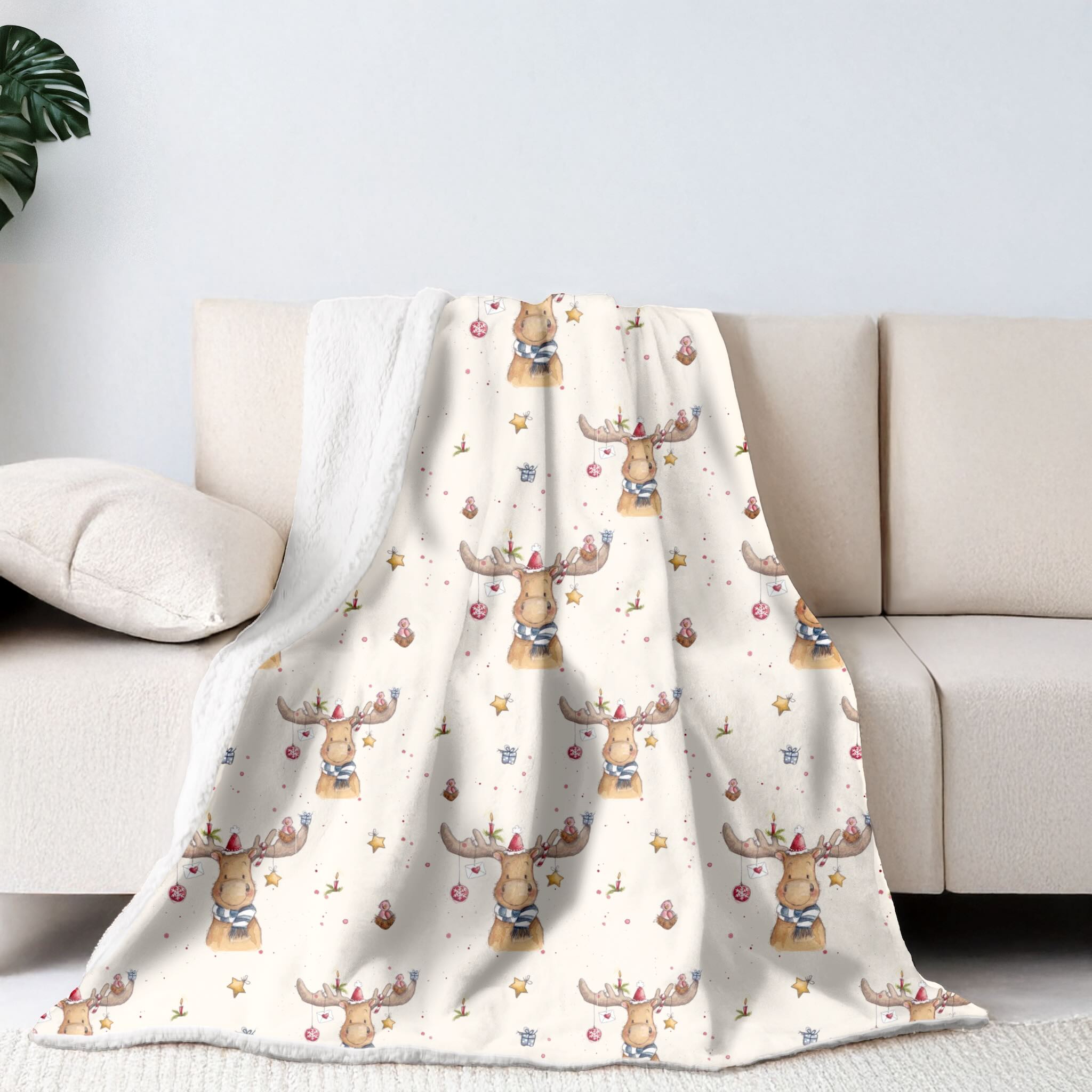 Sherpa-Fleece Decke im Elchi Design