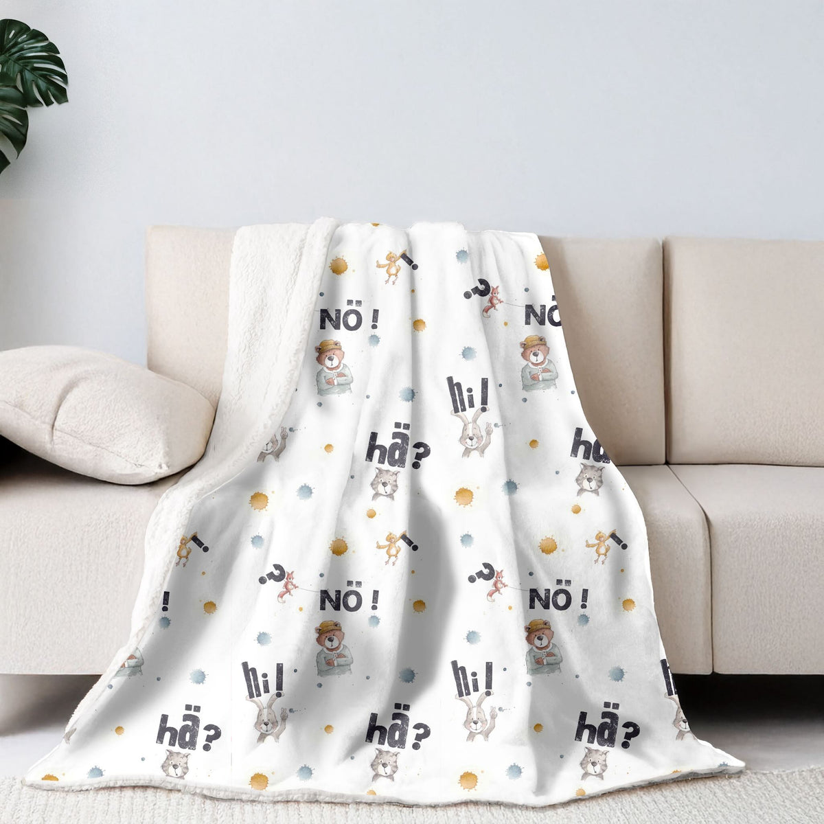Sherpa-Fleece Decke im Nö-Party Design