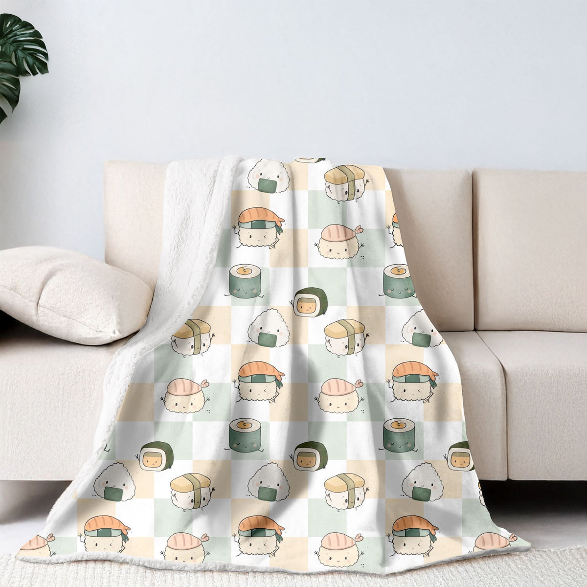 Sherpa-Fleece Decke im Sushi-Freunde Design