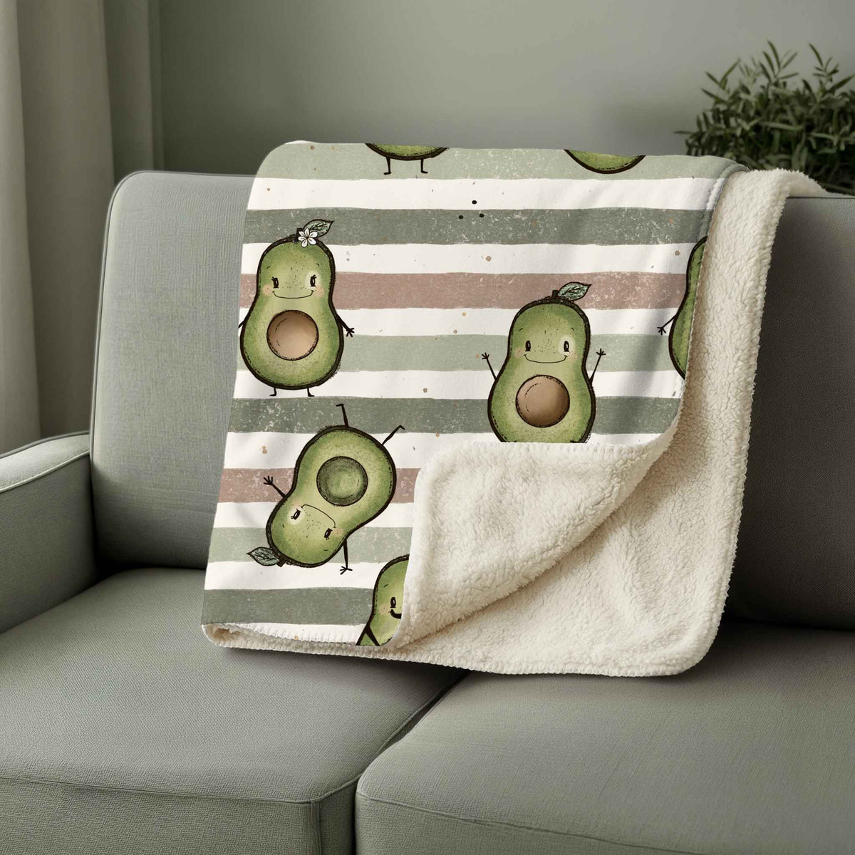 Sherpa Decke im Avocados Streifen Design