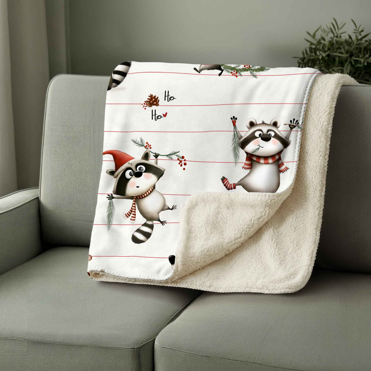 Sherpa Decke im Willy Waschbär Design