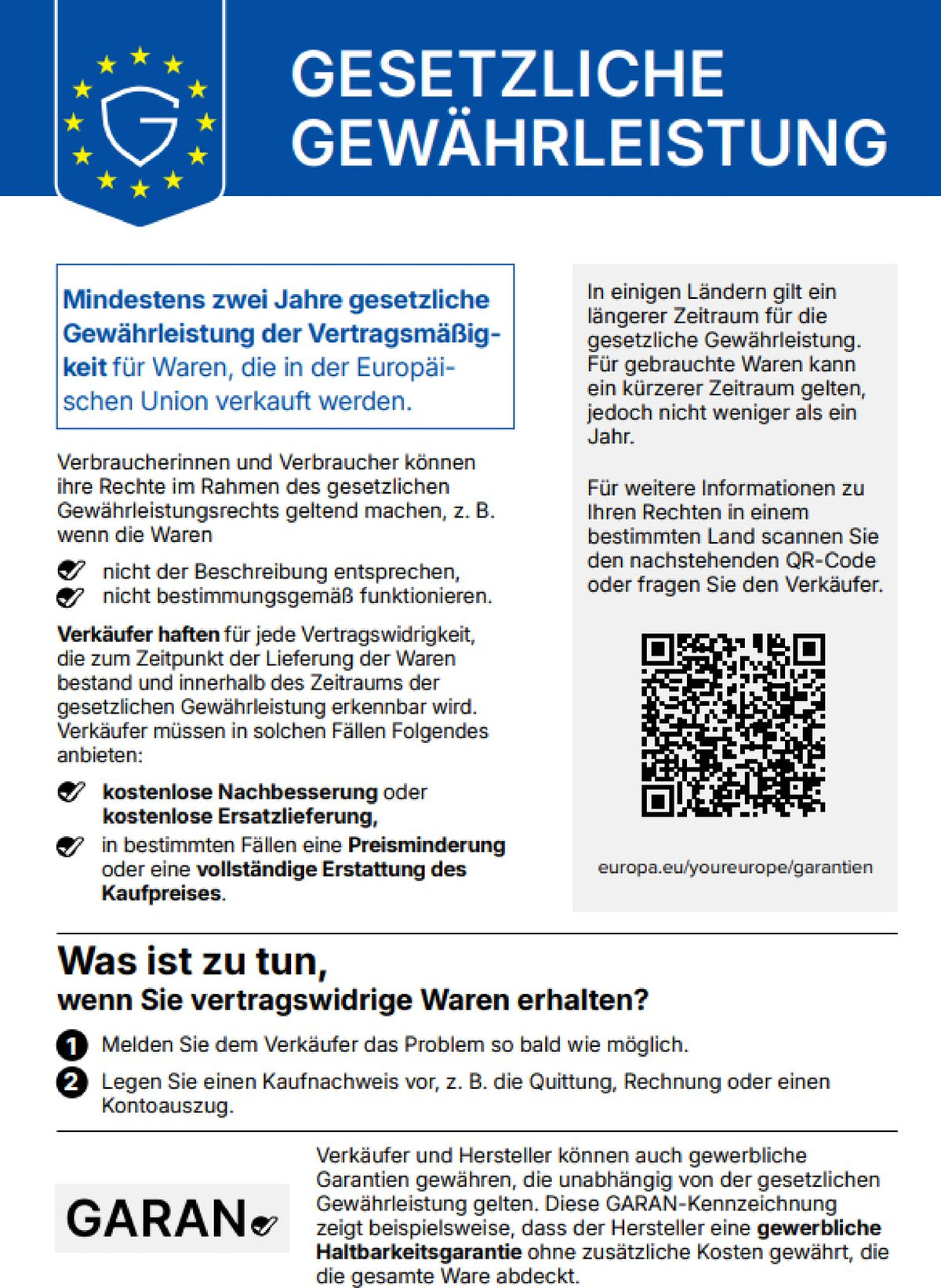 Label gesetzliche Gewährleistung
